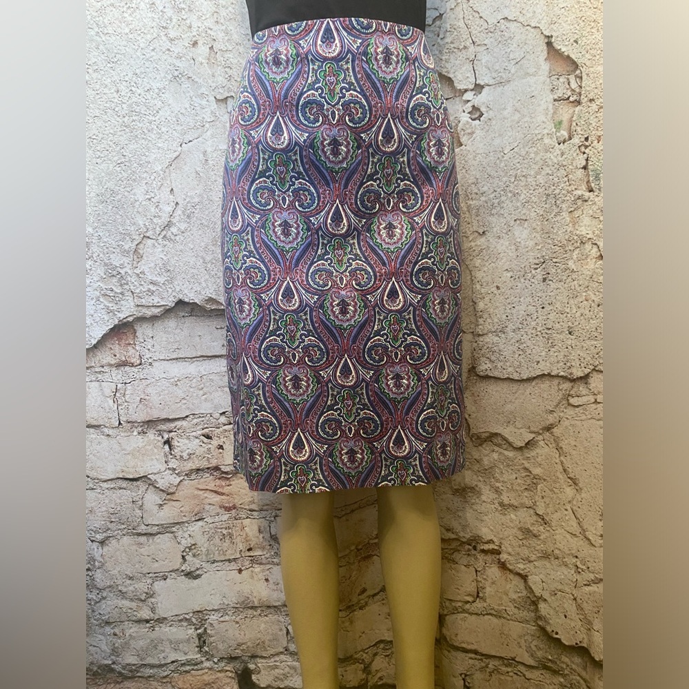 Talbots Purple Paisley Cotton Stretch Skirt